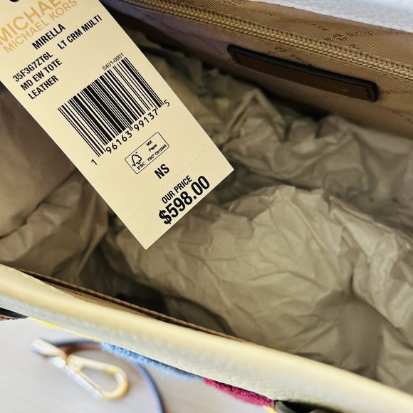 Michael Kors Mirella MD Embellished Tote Bag/ Clutch Wristlet Leather Cream Mult - Picture 5 of 16